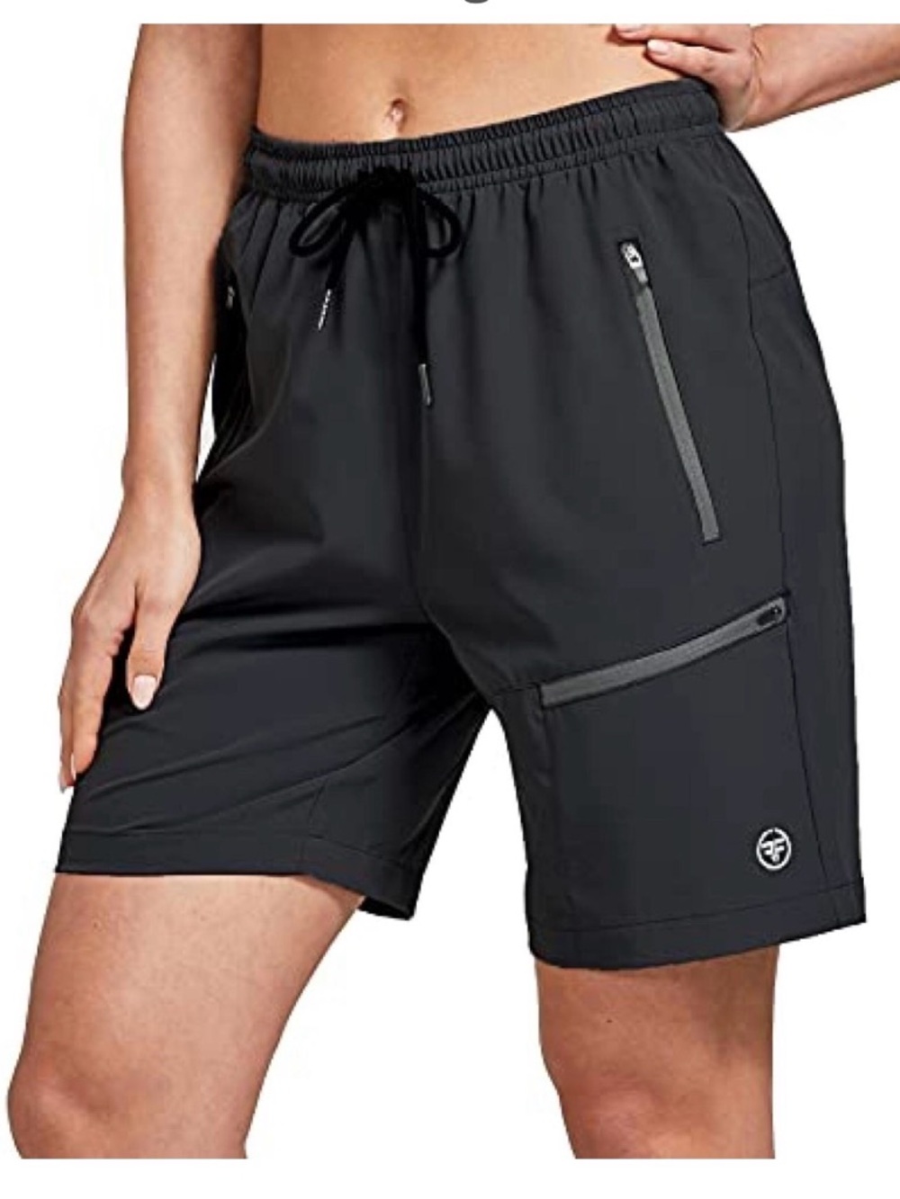 ChinFun Women's Lightweight Hiking Zipper Pocket Shorts, Black, Large